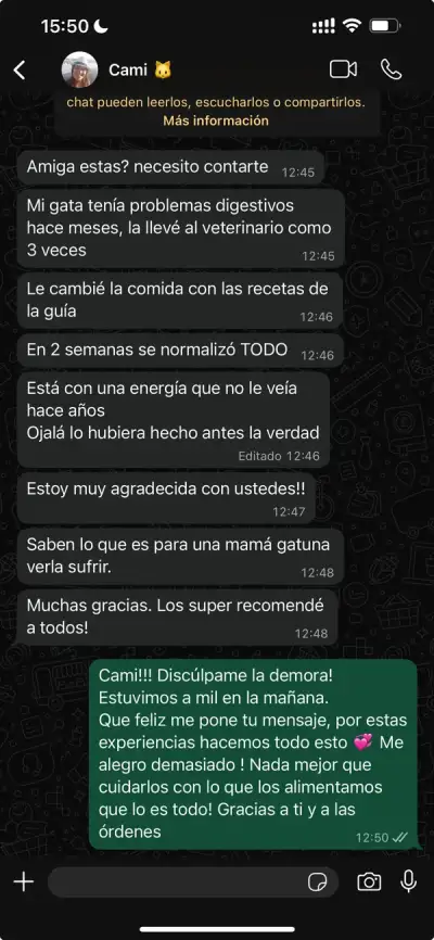 Testimonio de Camila por WhatsApp