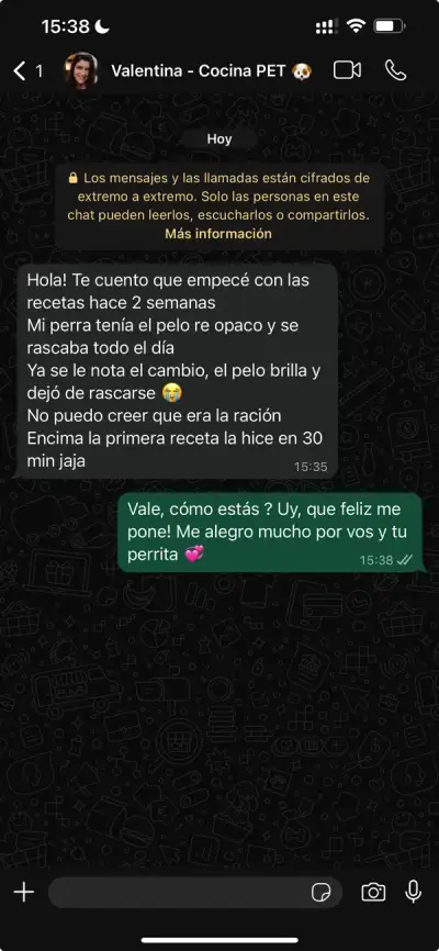Testimonio de Valentina por WhatsApp